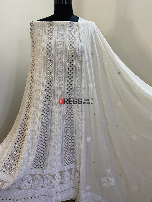 Mirror And Pearl Chikankari Anarkali Suit