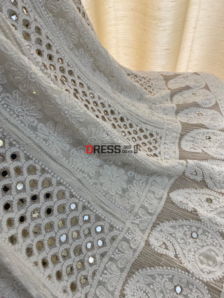 Mirror And Pearl Chikankari Anarkali Suit