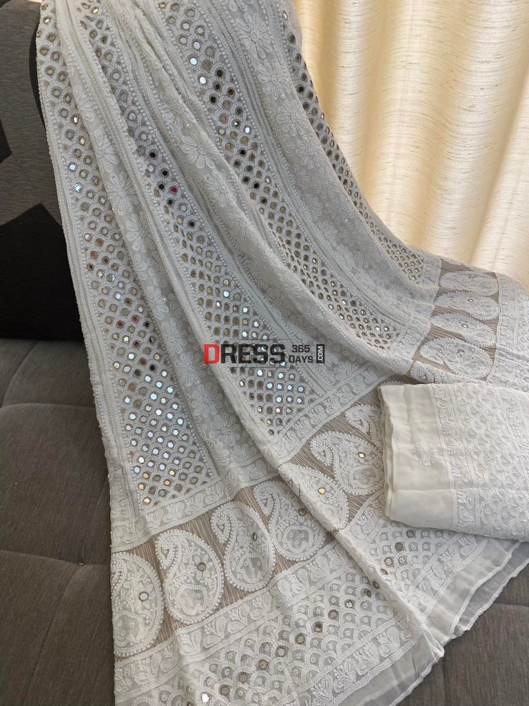 Mirror And Pearl Chikankari Anarkali Suit