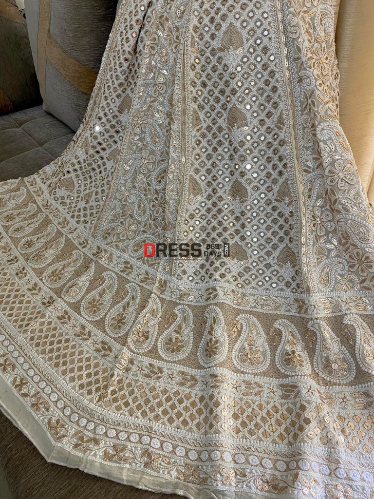 Mirror & Gota Patti Lucknow Chikankari Lehenga Skirt (Only Skirt
