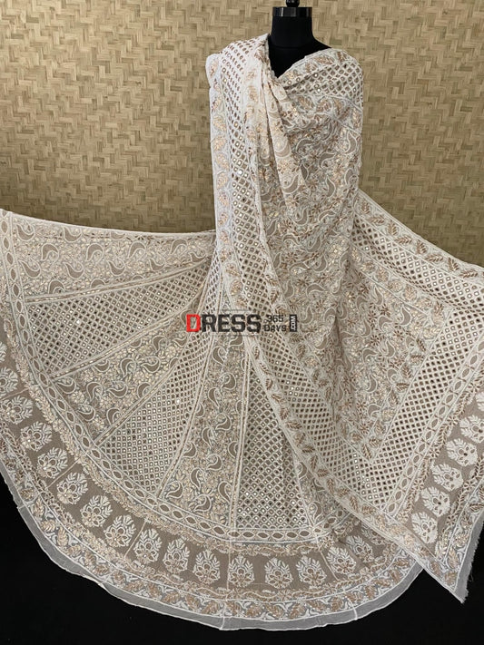 Mirror Pearl & Gota Patti Chikankari Lehenga Set