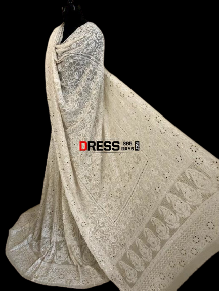 Mukaish and Chikankari Hand Embroidered Lehenga Set - Dress365days