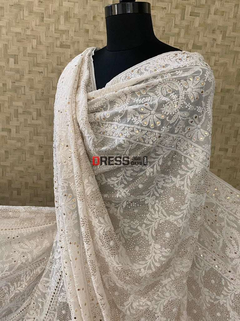 Mukaish And Lucknowi Chikankari Lehenga Set