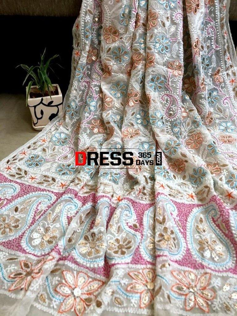 Multicolour Chikankari Dupatta With Gota Patti