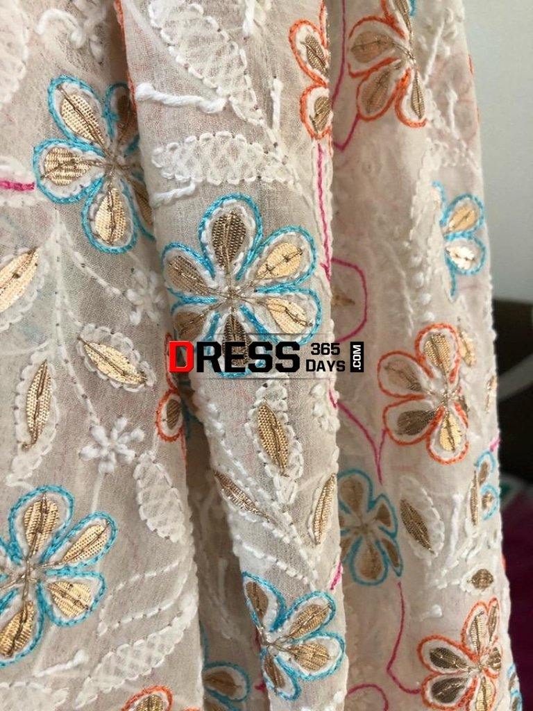 Multicolour Chikankari Dupatta With Gota Patti