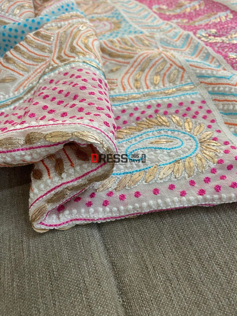 Multicolour Chikankari & Gota Patti Anarkali Suit