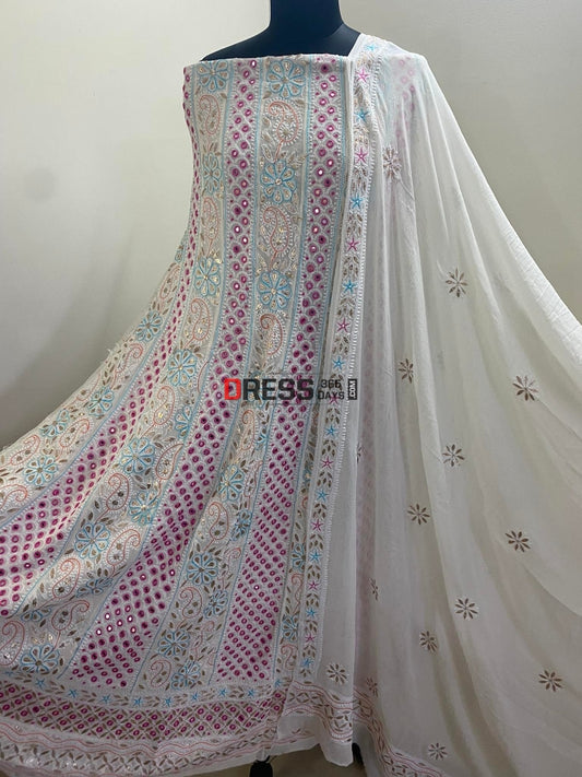 Multicolour Chikankari Mirror & Gota Patti Work Anarkali Suit