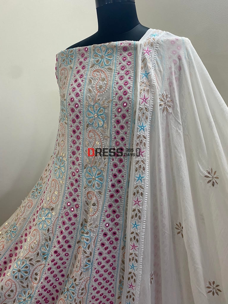 Multicolour Chikankari Mirror & Gota Patti Work Anarkali Suit
