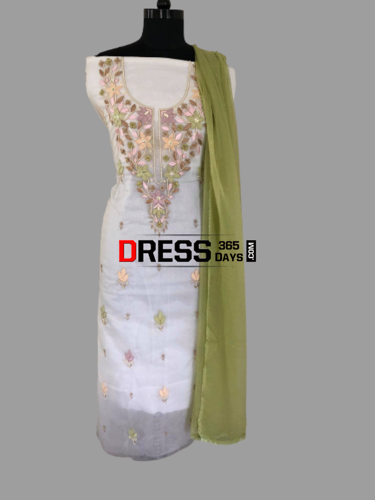 Multicolour Chikankari Neckline Organza Suit Suits