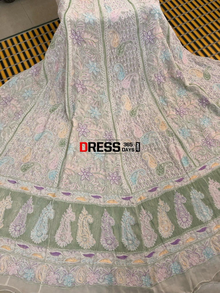 Multicolour Lucknow Chikankari Lehenga Skirt
