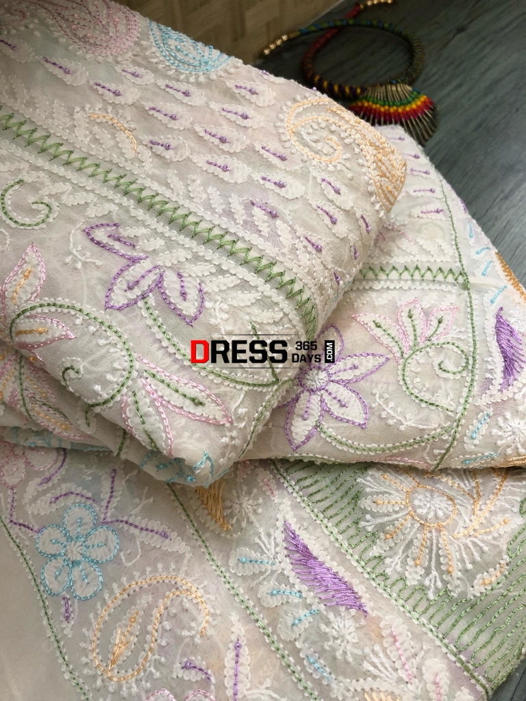 Multicolour Lucknow Chikankari Lehenga Skirt