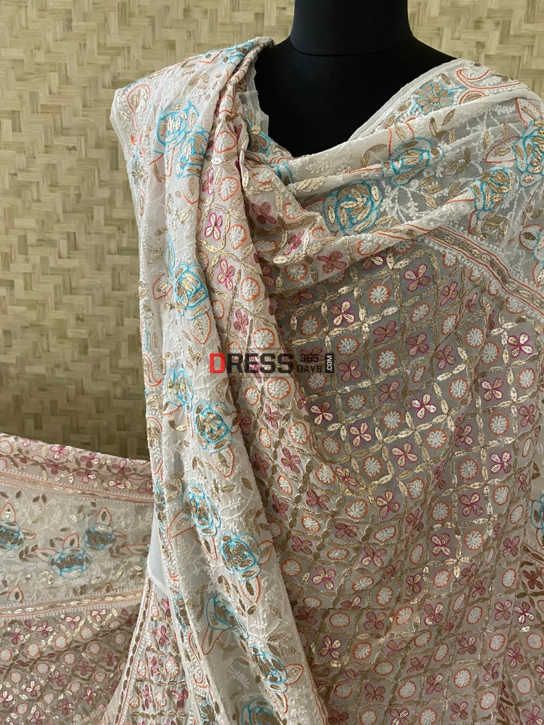 Multicolour Lucknowi Chikankari Gota Patti Lehenga Set