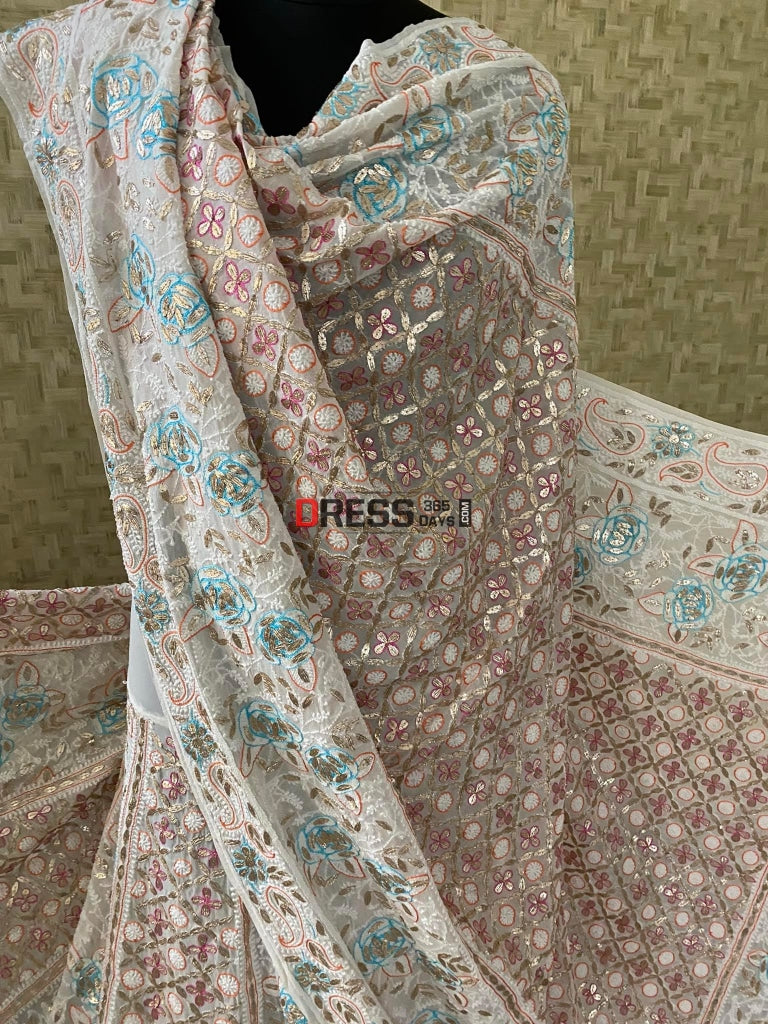 Multicolour Lucknowi Chikankari Gota Patti Lehenga Set