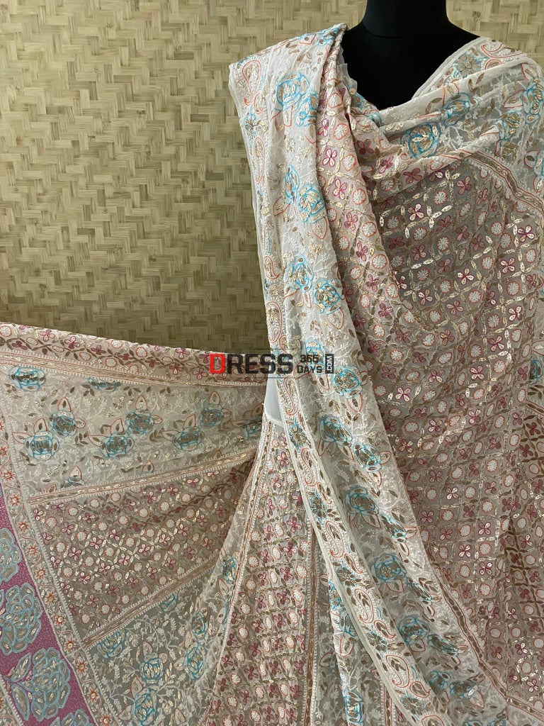 Multicolour Lucknowi Chikankari Gota Patti Lehenga Set