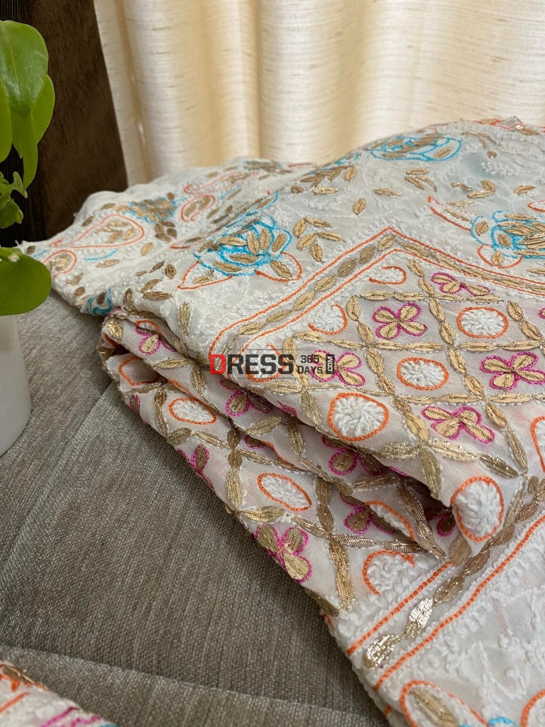Multicolour Lucknowi Chikankari Gota Patti Lehenga Set
