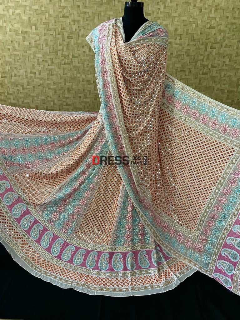 Multicolour Mirror & Gota Patti Lucknowi Lehenga Set Chikankari