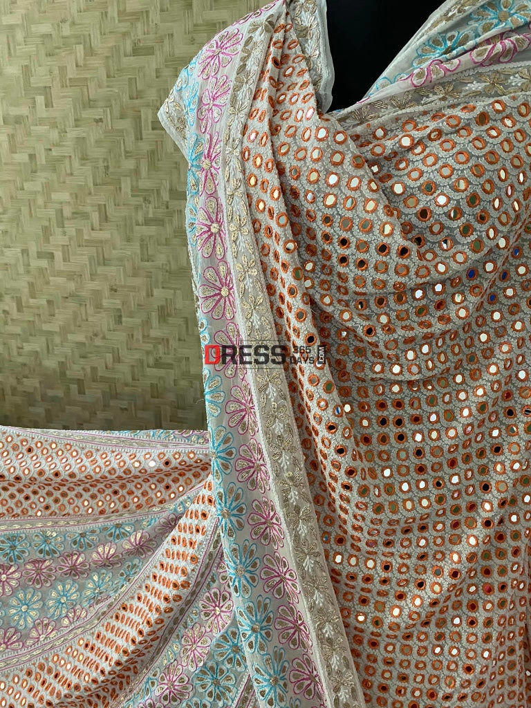 Multicolour Mirror & Gota Patti Lucknowi Lehenga Set Chikankari