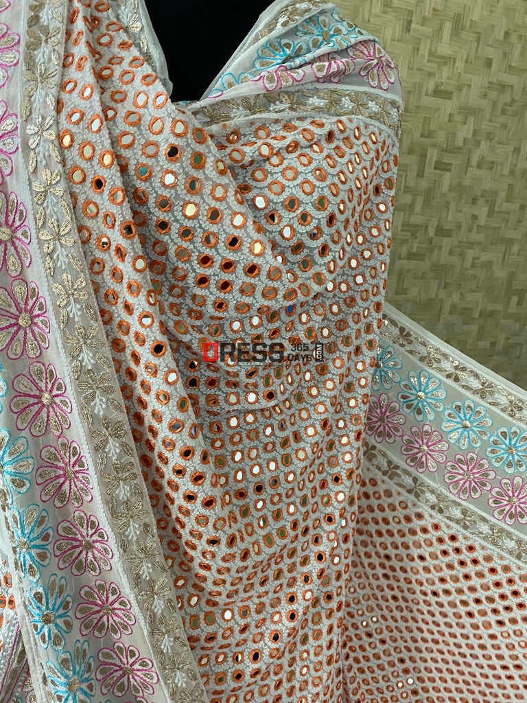Multicolour Mirror & Gota Patti Lucknowi Lehenga Set Chikankari