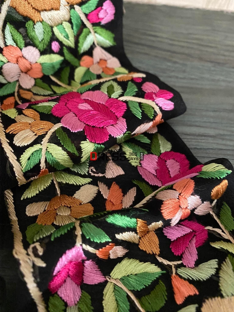 Multicolour Parsi Gara Hand Embroidered Border