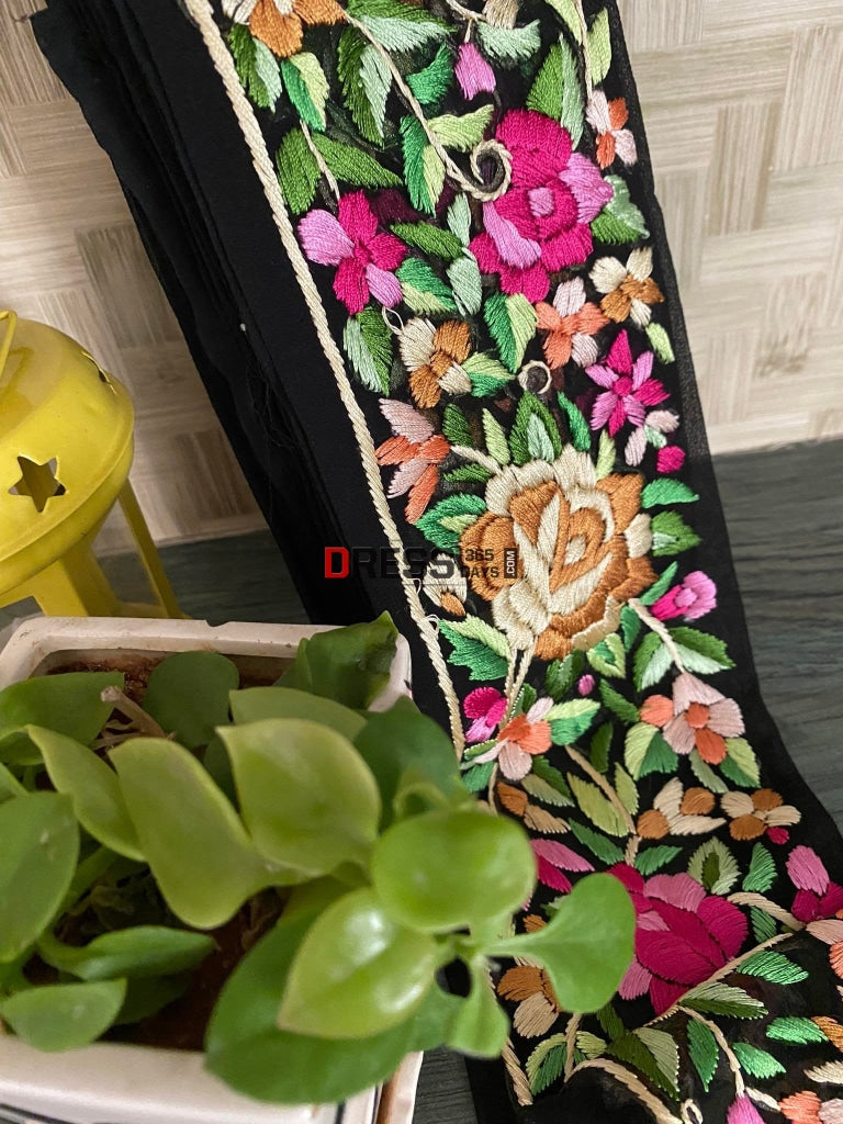 Multicolour Parsi Gara Hand Embroidered Border