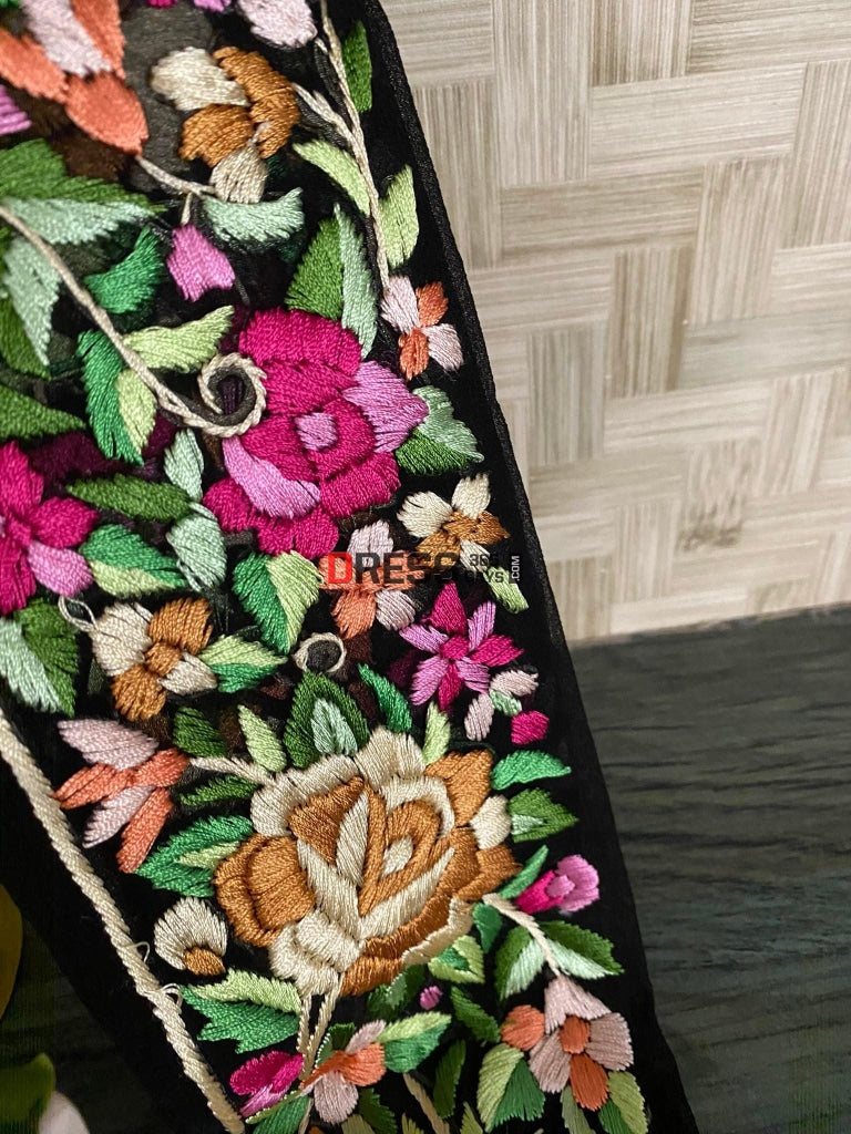 Multicolour Parsi Gara Hand Embroidered Border