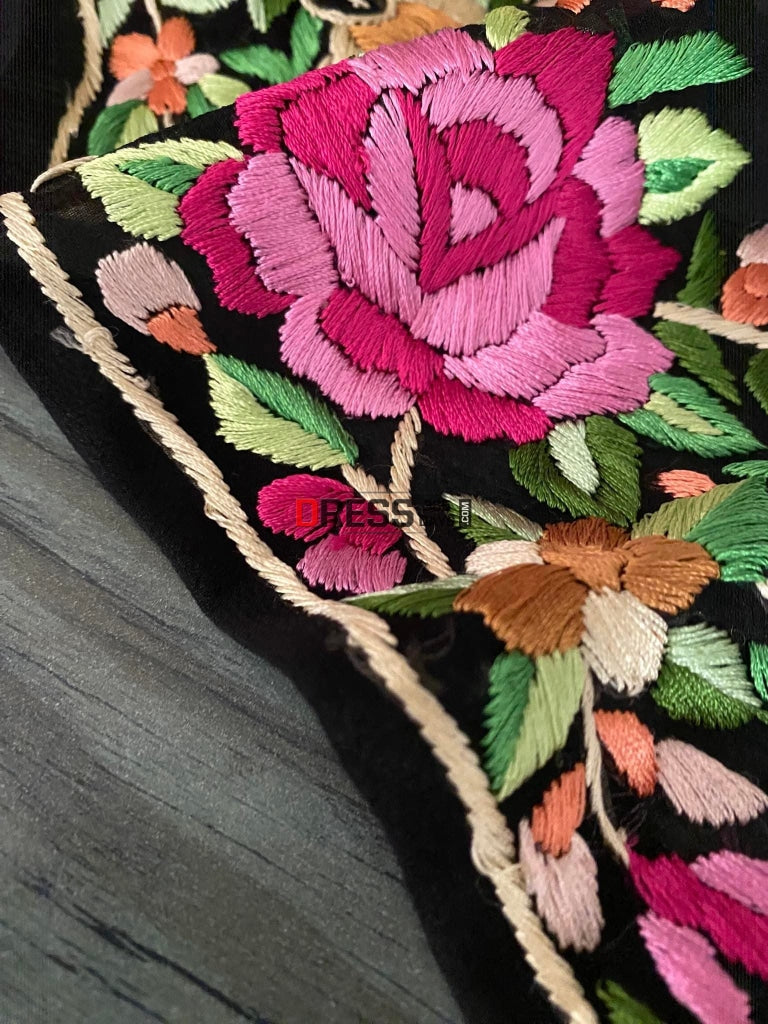 Multicolour Parsi Gara Hand Embroidered Border