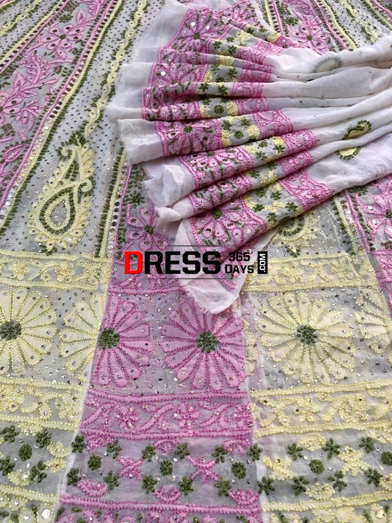 Multicolour Resham Chikankari Anarkali Suit