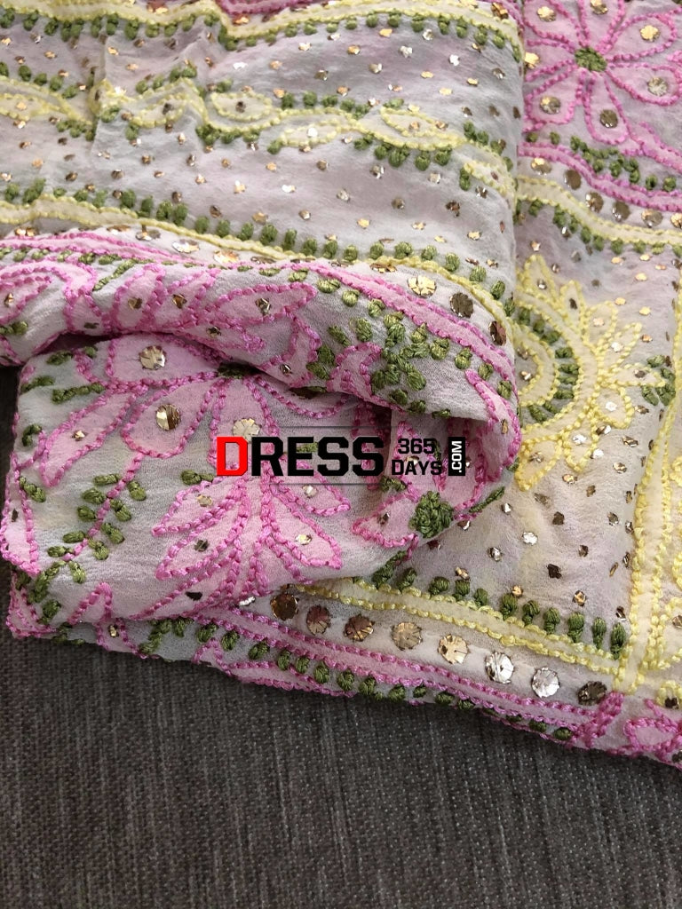 Multicolour Resham Chikankari Anarkali Suit