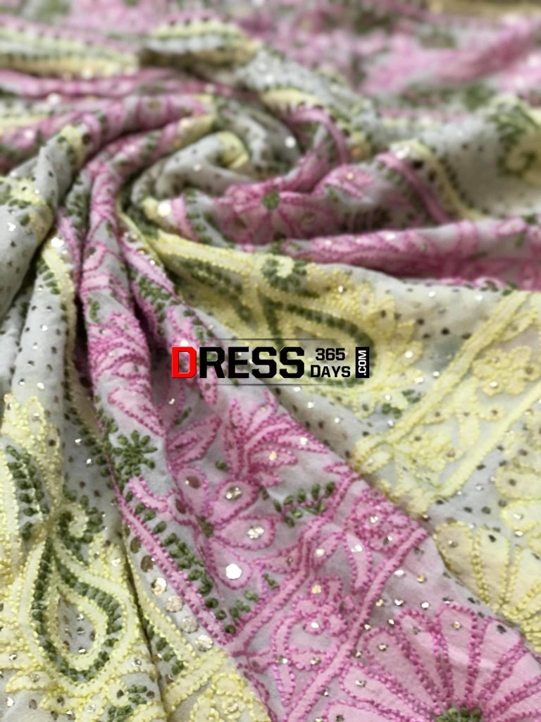 Multicolour Resham Chikankari Anarkali Suit