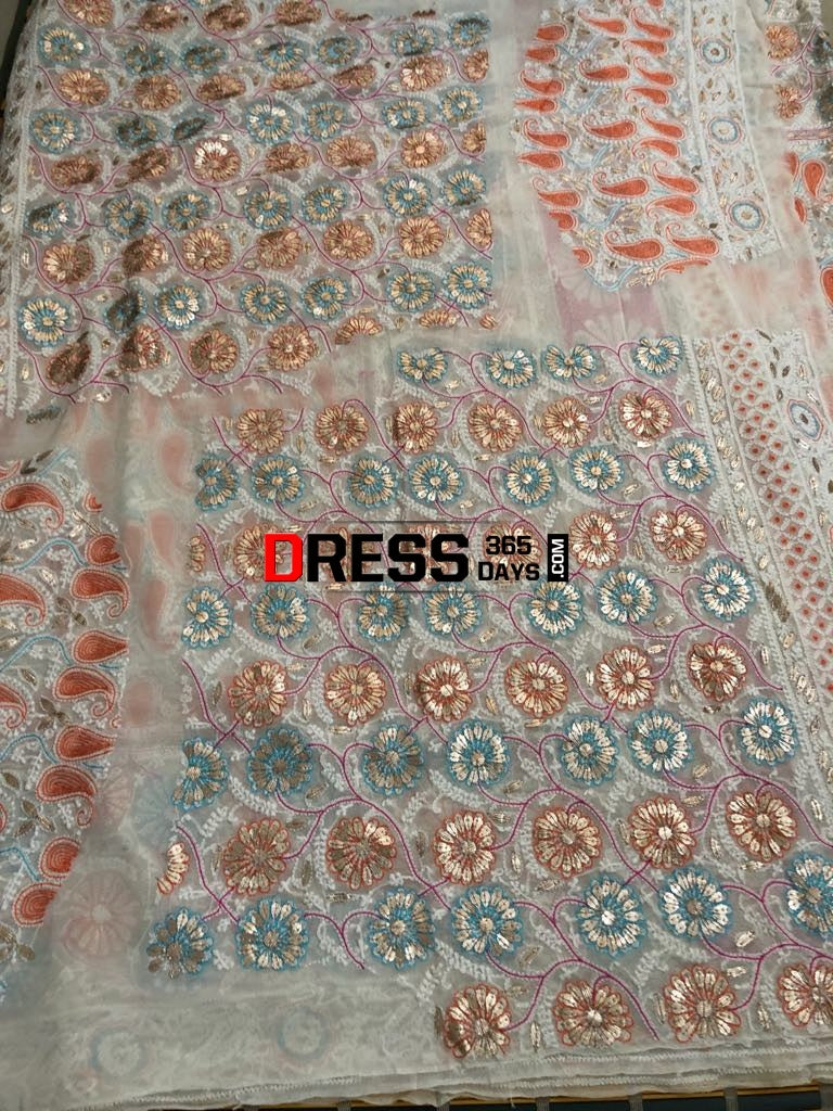 Multicolour Resham Chikankari Lehenga Set With Gota Patti Work