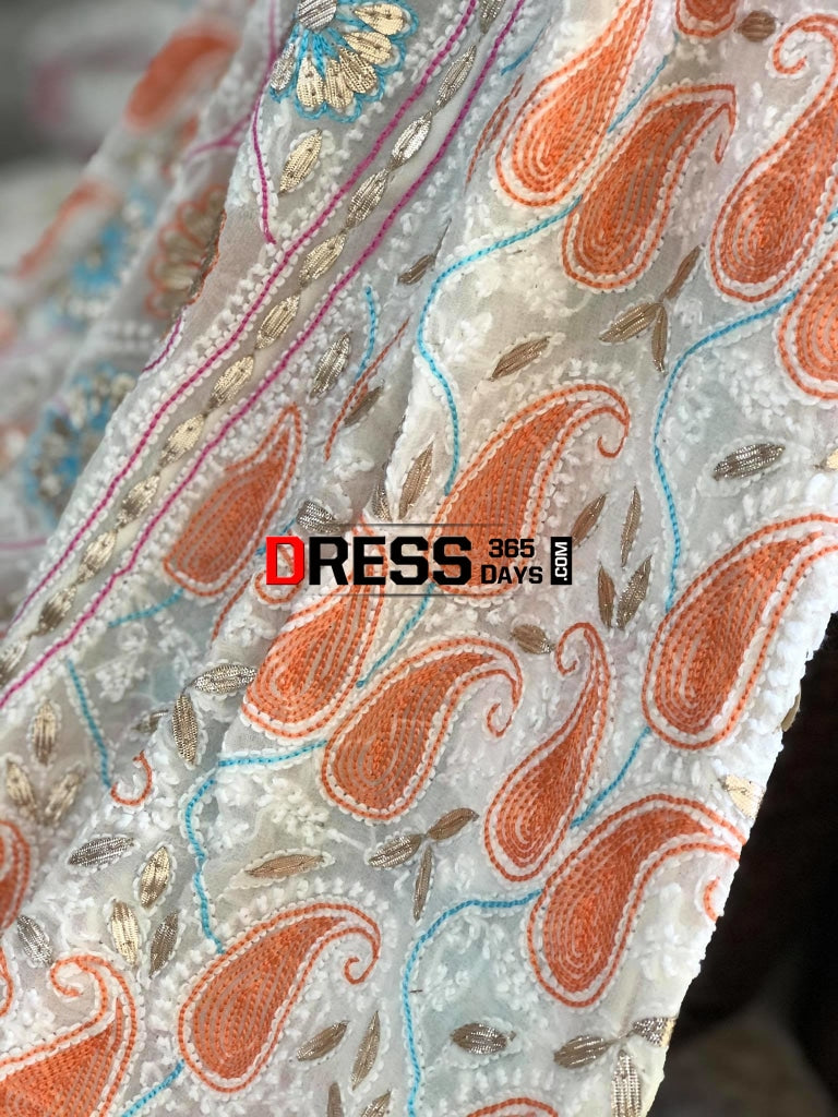 Multicolour Resham Chikankari Lehenga Set With Gota Patti Work