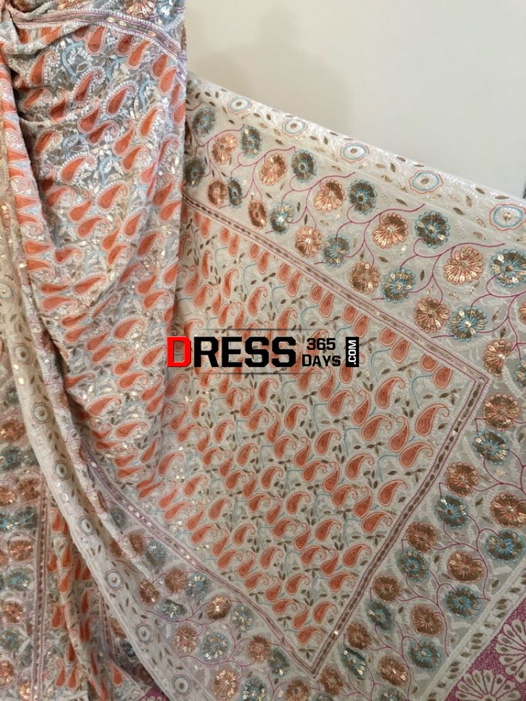 Multicolour Resham Chikankari Lehenga Set With Gota Patti Work