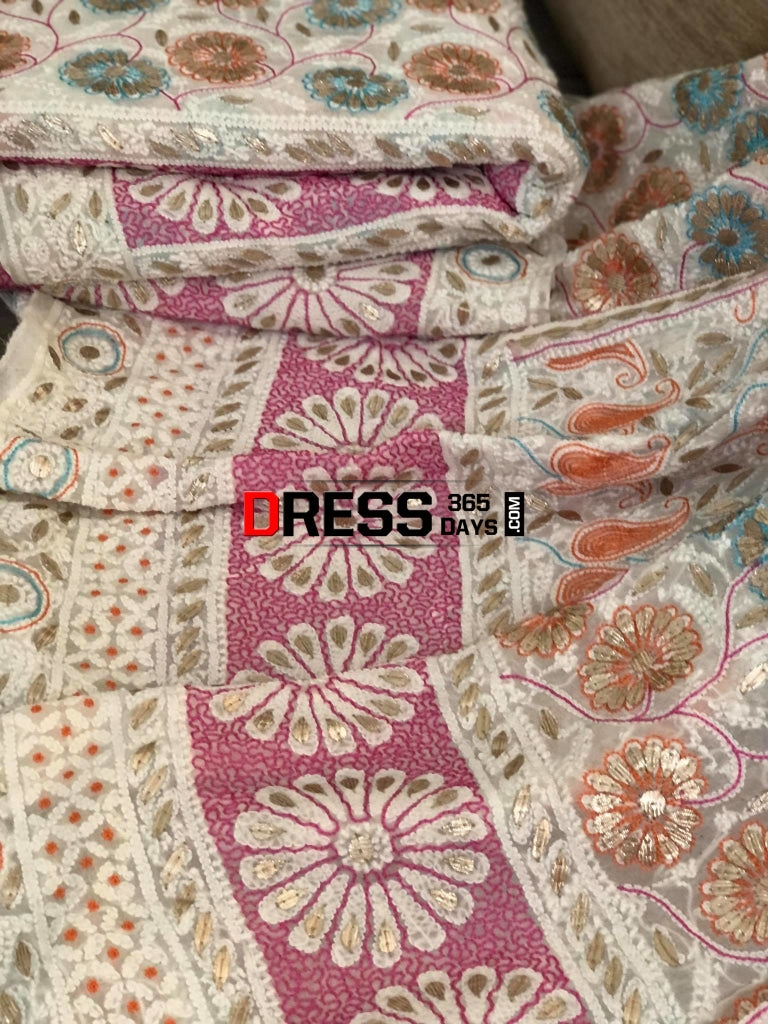 Multicolour Resham Chikankari Lehenga Set With Gota Patti Work