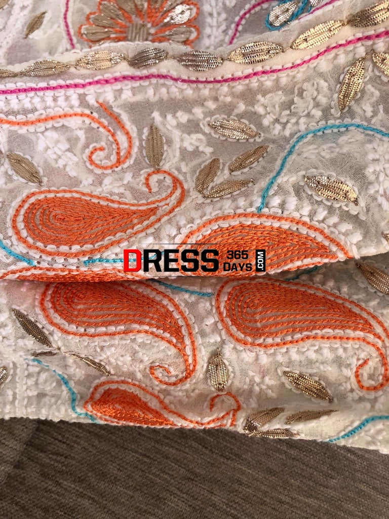 Multicolour Resham Chikankari Lehenga Set With Gota Patti Work