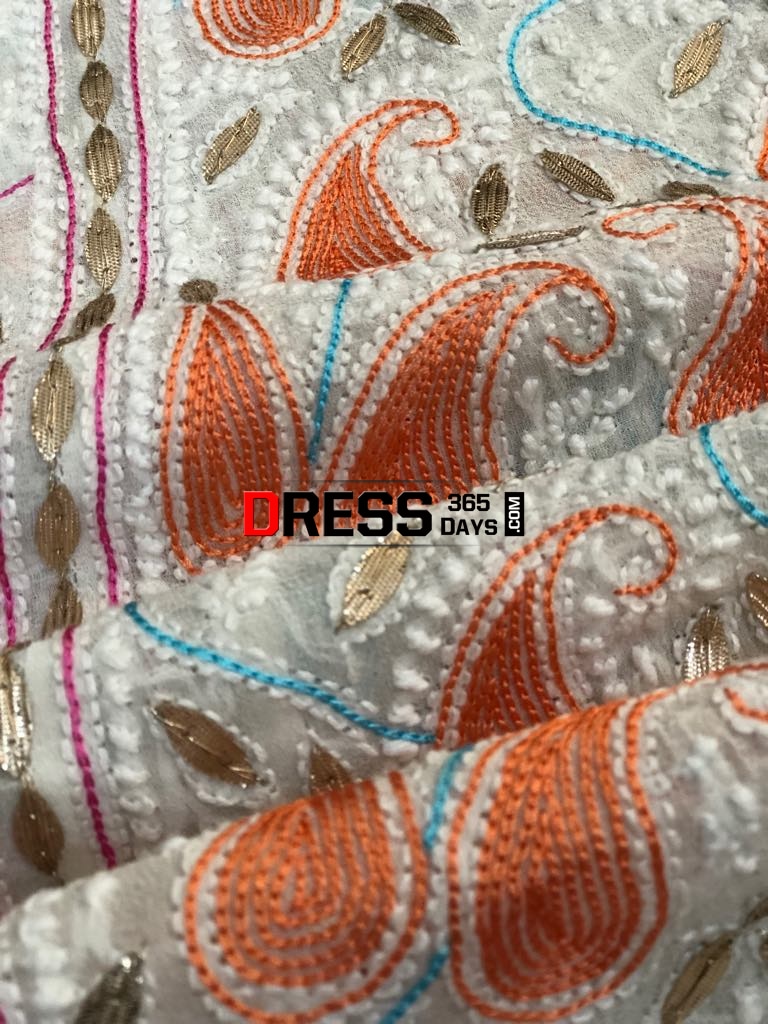 Multicolour Resham Chikankari Lehenga Set With Gota Patti Work