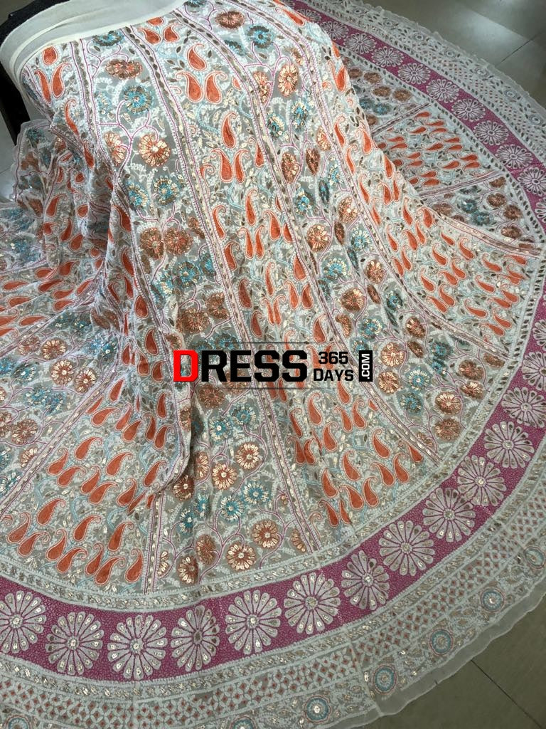 Multicolour Resham Chikankari Lehenga Set With Gota Patti Work