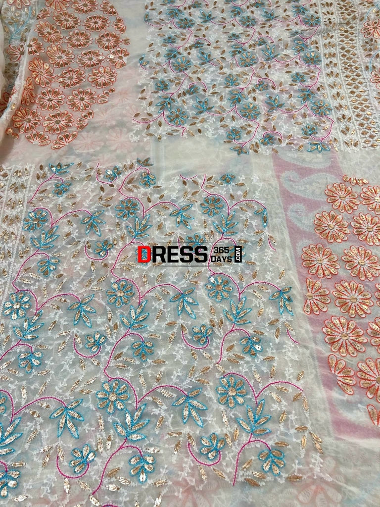 Multicolour Resham Chikankari Lehenga Set With Gota Patti Work