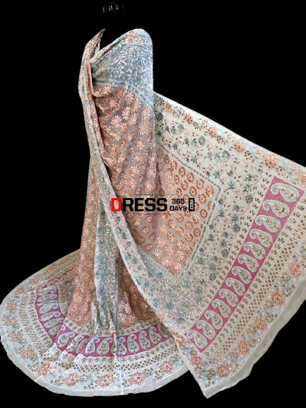 Multicolour Resham Chikankari Lehenga Set with Gota Patti Work