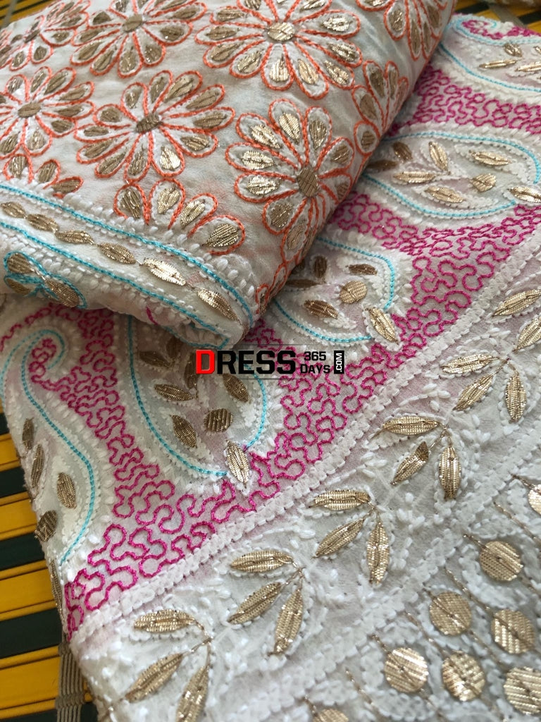 Multicolour Resham Chikankari Lehenga Set With Gota Patti Work