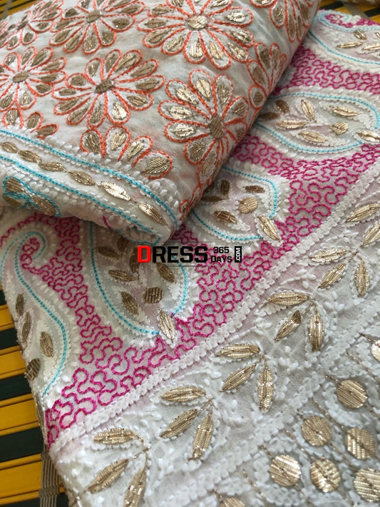 Multicolour Resham Chikankari Lehenga Set With Gota Patti Work