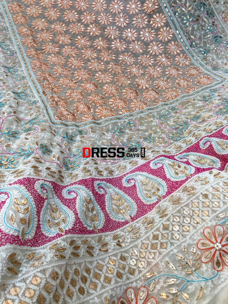 Multicolour Resham Chikankari Lehenga Set With Gota Patti Work