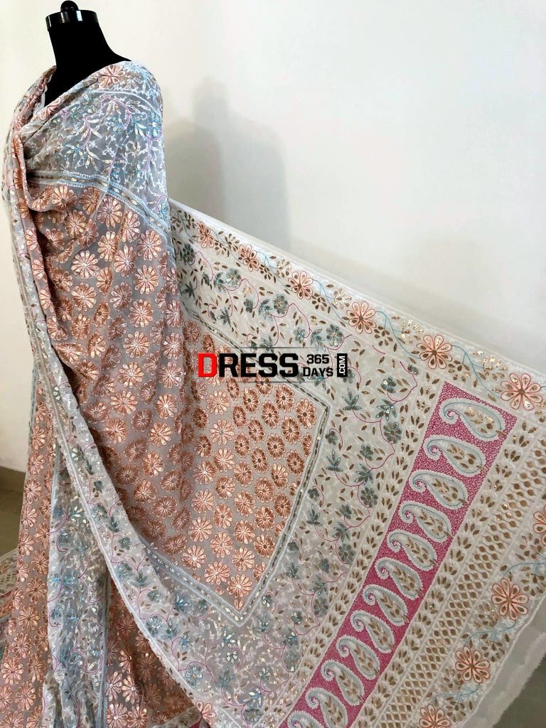 Multicolour Resham Chikankari Lehenga Set With Gota Patti Work
