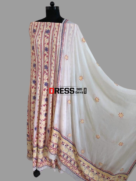 Multicolour Resham Work Chikankari Anarkali Suit (Anarkali and Dupatta)