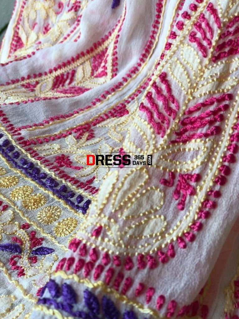 Multicolour Resham Work Chikankari Anarkali Suit (Anarkali And Dupatta)