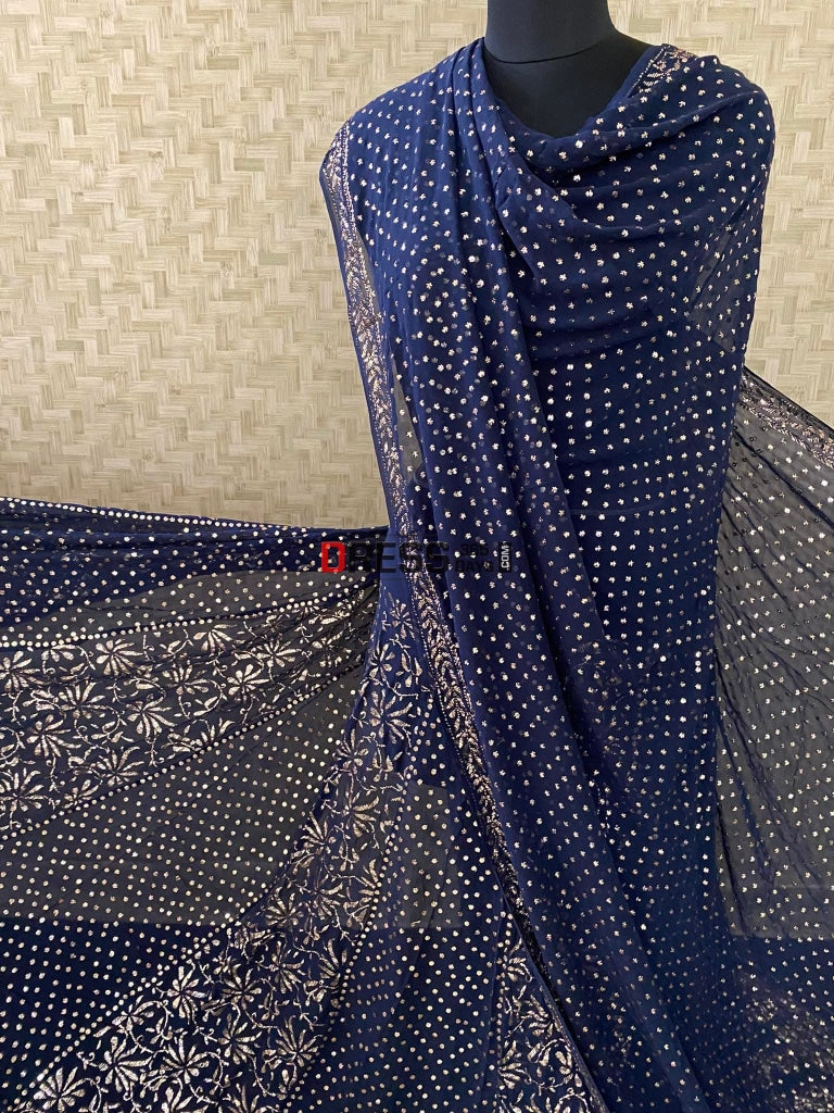 Navy Blue Masterpiece Kamdani Lehenga Set