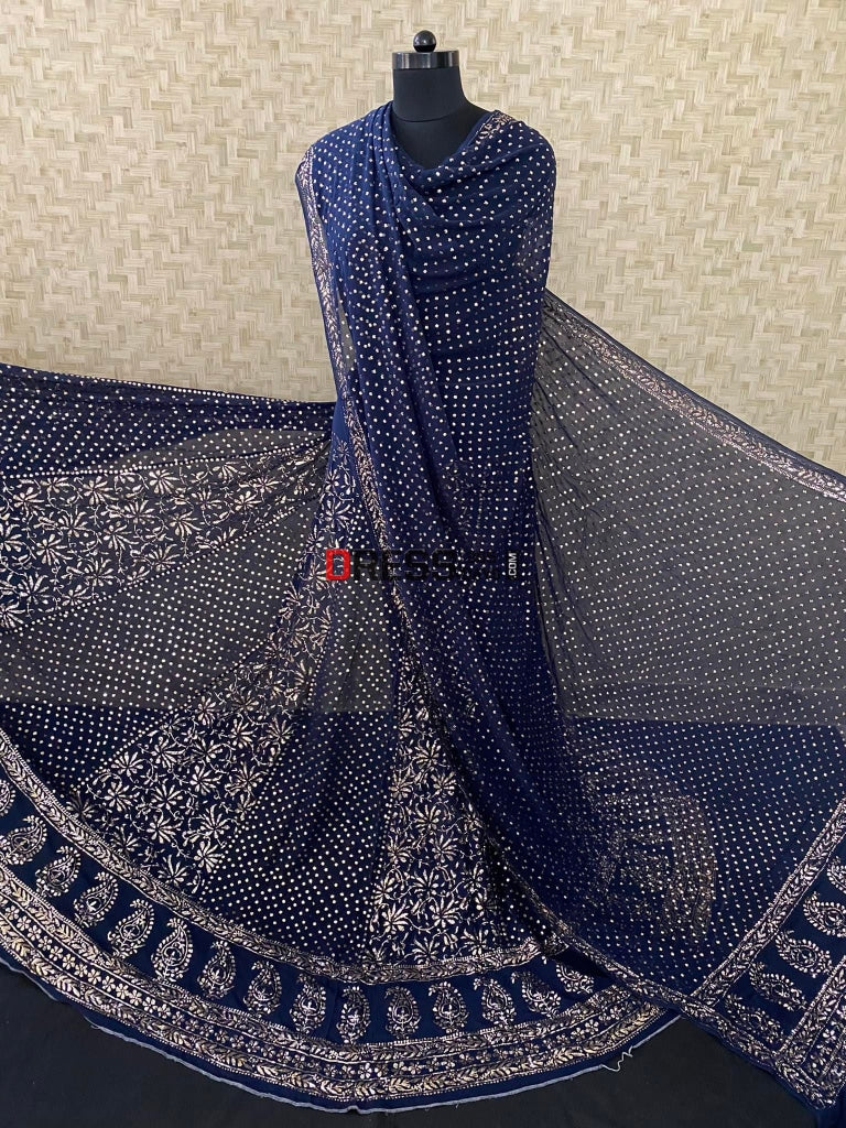 Navy Blue Masterpiece Kamdani Lehenga Set