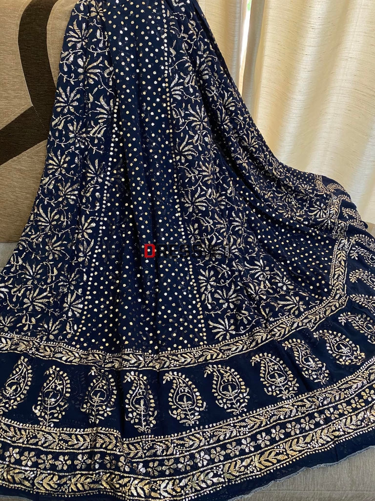 Navy Blue Masterpiece Kamdani Lehenga Set