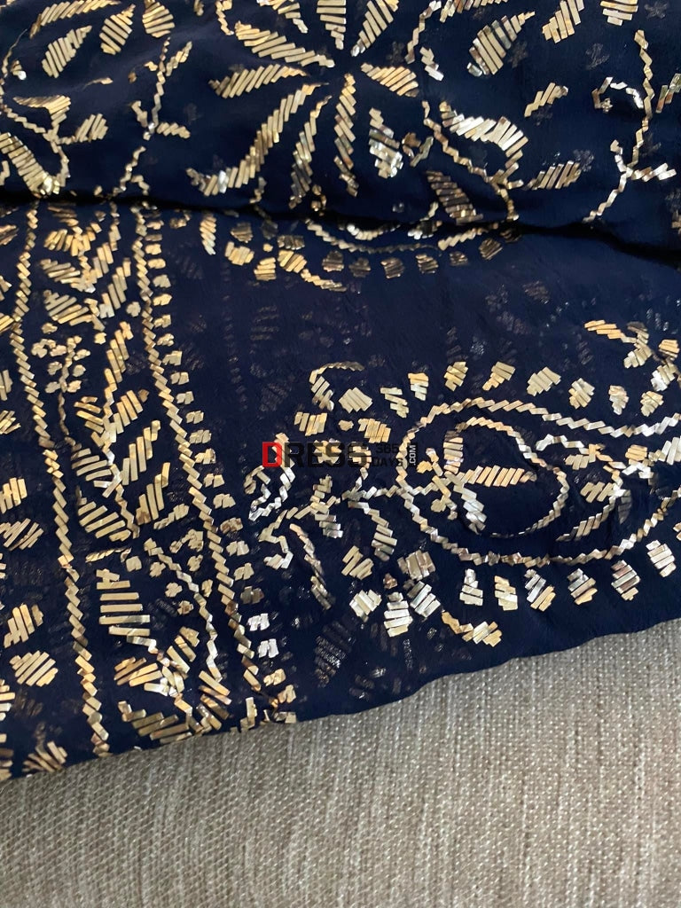 Navy Blue Masterpiece Kamdani Lehenga Set