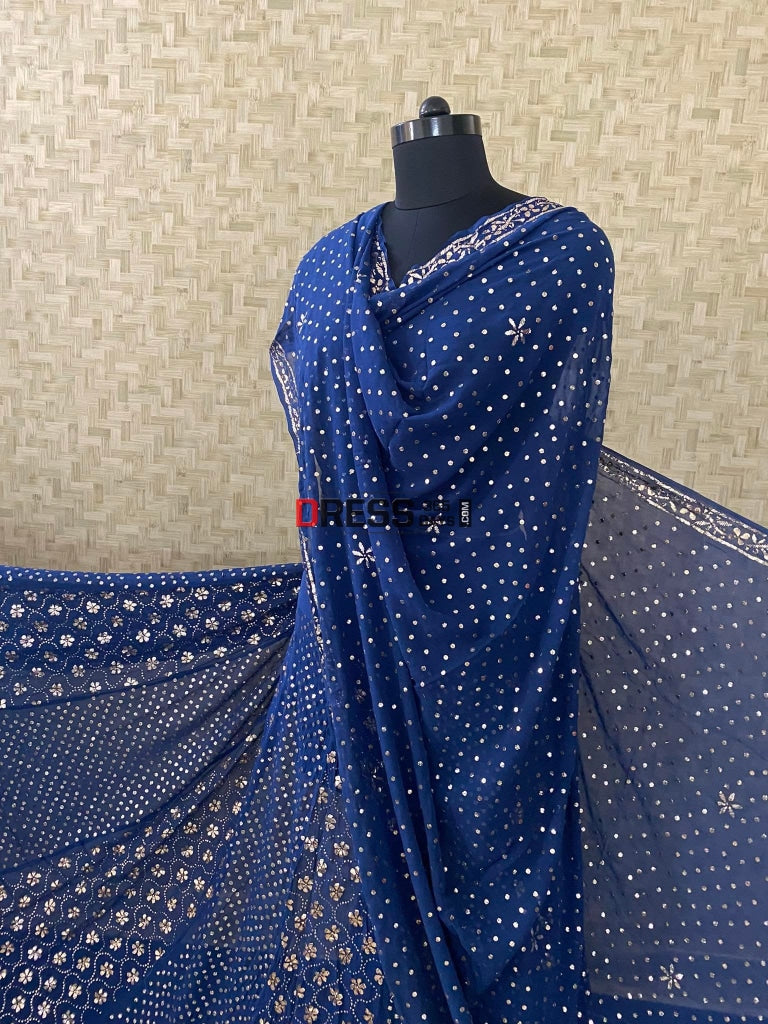 Navy Blue Mukaish Lehenga Set Kamdani