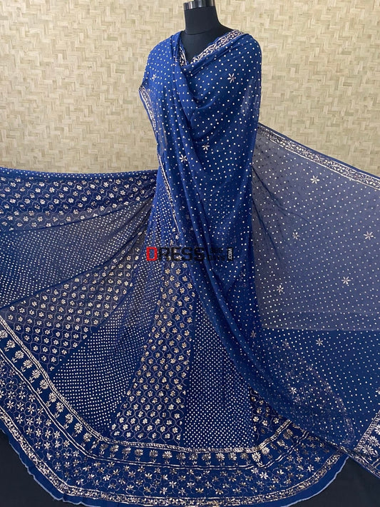 Navy Blue Mukaish Lehenga Set Kamdani